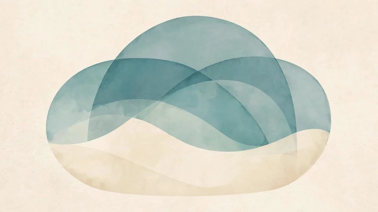 Abstract overlapping teal and cream watercolor shapes